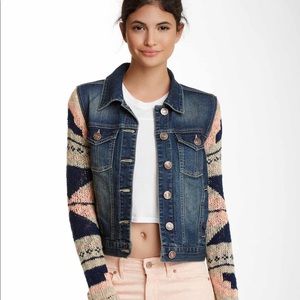 Jolt Denim Knit Sleeve Jacket (Juniors)